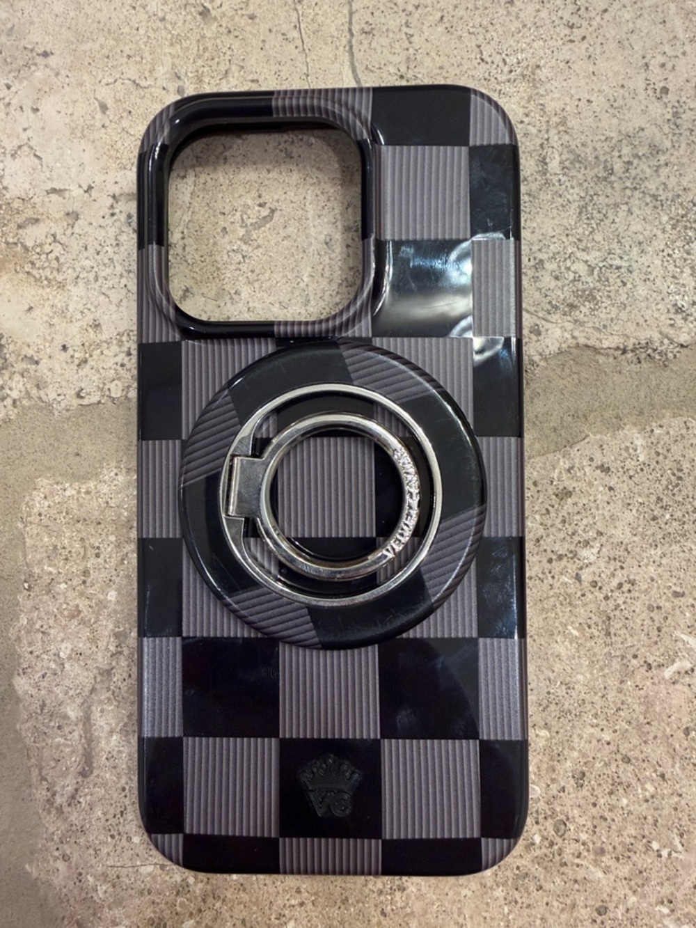 Velvet Caviar Black and Gray Checkerboard Phone Case with Ring Grip